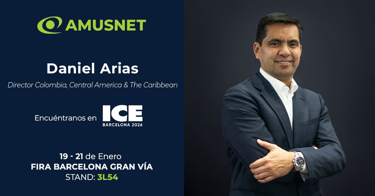 Fecoljuegos invita a conocer la propuesta de su afiliado Amusnet en ICE Barcelona 2026. Encuentre a Daniel Arias y su equipo en el Stand 3L54 del 19 al 21 de enero.